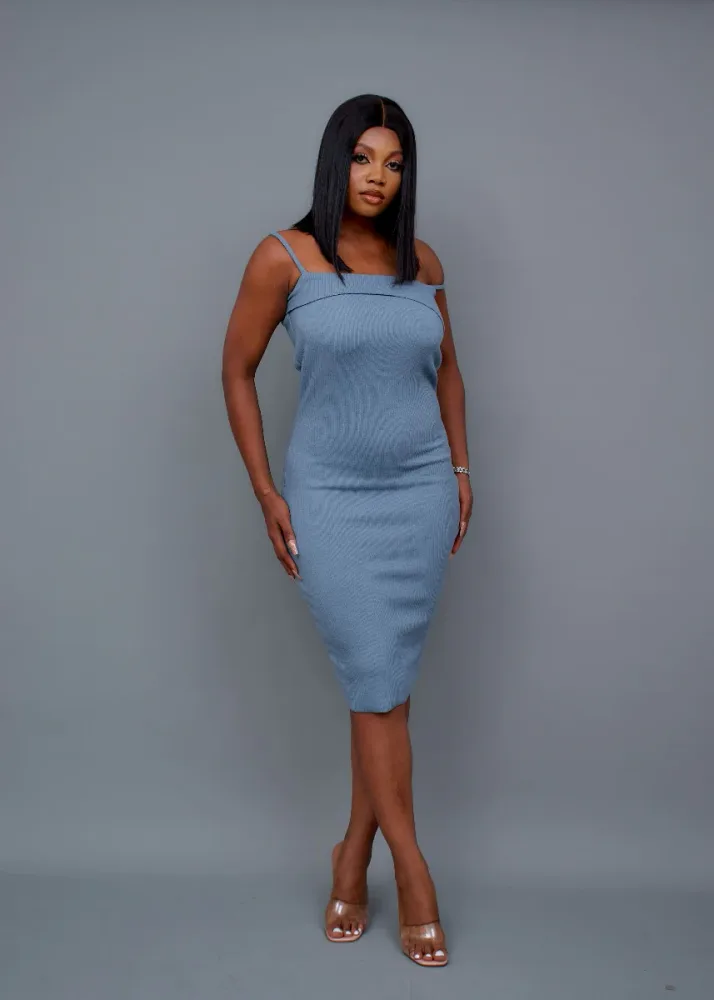 SQUARE NECK STRAP MIDI DRESS