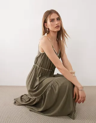 ASOS DESIGN tie detail tiered maxi dress