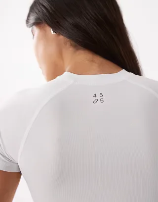 4505 lightweight active ruched front short sleeve running top in white