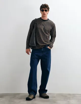 ONLY & SONS relaxed fit crew neck long sleeve t-shirt in black and cream stripe