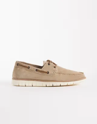 ASOS DESIGN boat shoes in stone suede