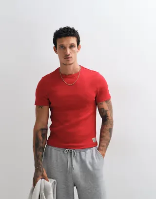 COLLUSION fitted ribbed tee in red