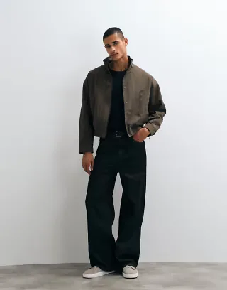 Selected high neck lightweight bomber jacket in chocolate brown