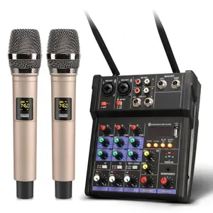 Other Electronics 4 Channel Audio Mixer Console with Wireless Microphone Sound Mixing Bluetooth USB Mini Dj Record Broad
