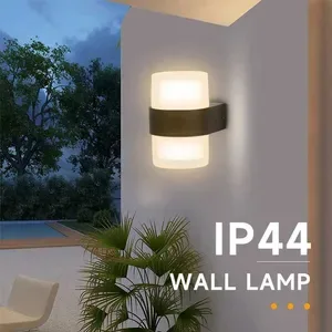 Outdoor Wall Light, IP44 Brushed Stainless Steel LED Wall-Mounted Exterior Lamp - Cylindrical Diffuser, Weather-Resistan