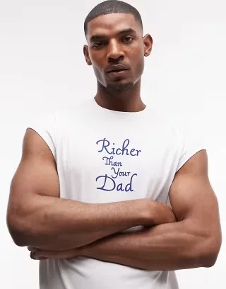 ASOS DESIGN capped sleeve T-shirt with text graphic in white