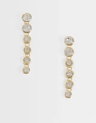 Accessorize bezel crystal long drop earrings in gold