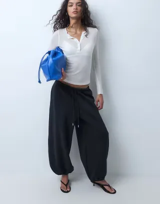 ASOS DESIGN cuffed hem balloon set jogger in black