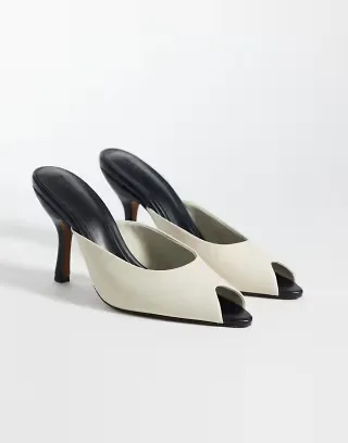 ASOS DESIGN Nobu peep toe high heel mules in black and white