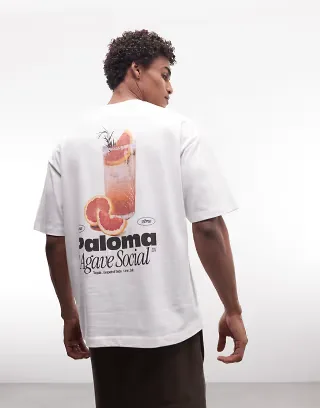ASOS DESIGN oversized t-shirt with cocktail drink graphic in white