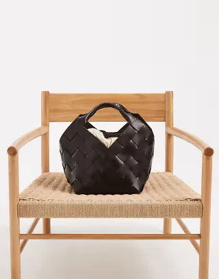 Dragon Diffusion Botteghe diagonal woven top handle bag in dark brown