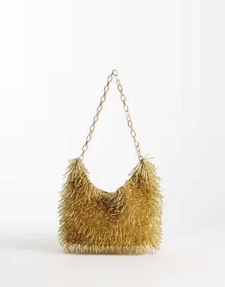 ASOS DESIGN beaded embellished shoulder bag in gold
