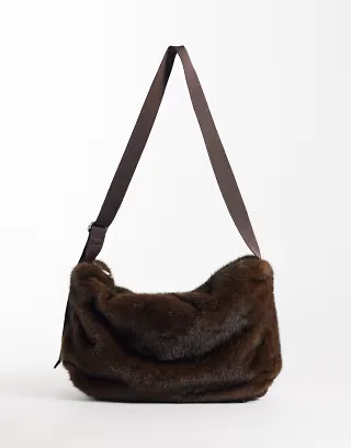 ASOS DESIGN sling crossbody bag in chocolate fur