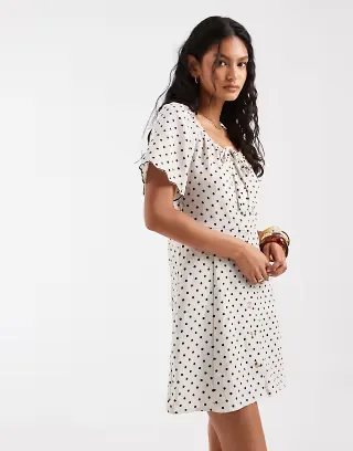 ONLY short sleeve mini dress in white polka dots