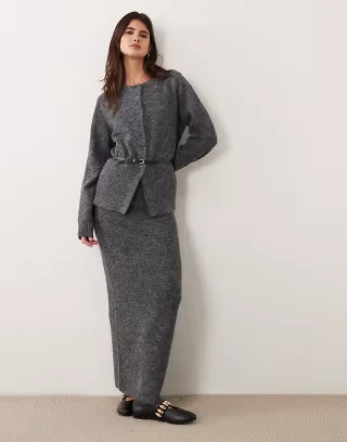 ASOS DESIGN belted midi skirt in charcoal - part of a set