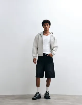 Courtside distressed denim shorts in black