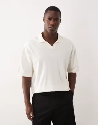 ASOS DESIGN heavyweight oversized notch polo in cream