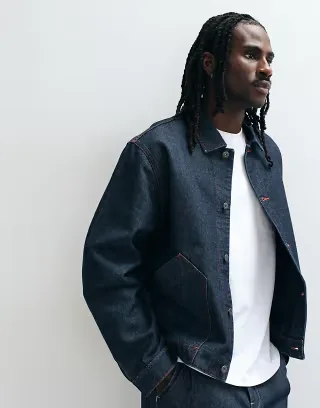 ASOS DESIGN set denim harrington jacket in raw indigo