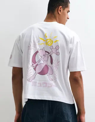 ASOS DESIGN boxy oversized tee with Pokemon Mewtwo print in white