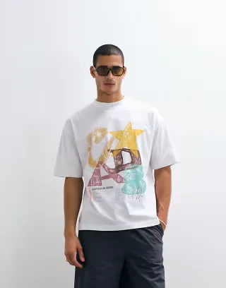 ASOS DESIGN oversized T-shirt with scribbled text print in white