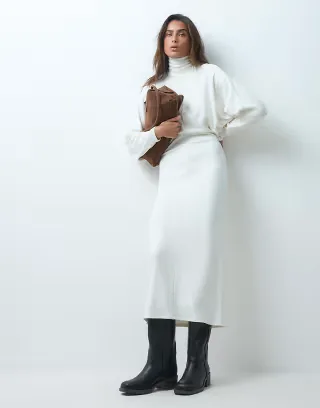 ASOS DESIGN supersoft draped batwing sleeve midi dress in ivory