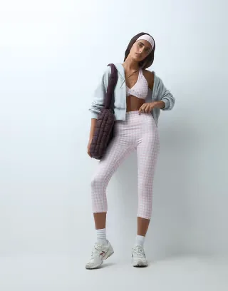4505 active high waist yoga capri legging in gingham print