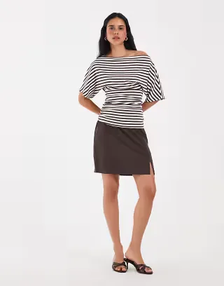 Object tailored mini skirt with notch front in brown