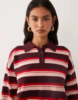 Cotton On boxy long sleeve polo knit top in bold striped print