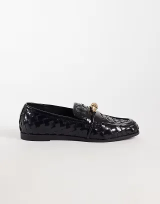 JW PEI Elowen woven loafers with gold detailing in black