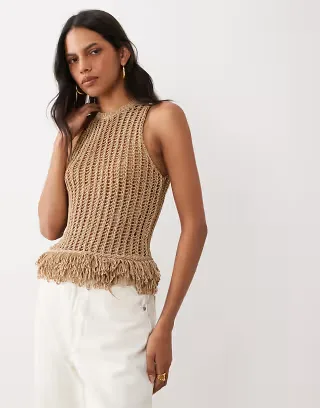ASOS DESIGN crochet tassel top