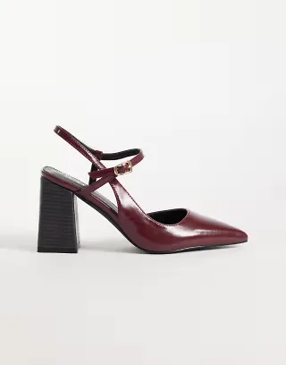 RAID Merrill block heeled slingback shoes with pointed toes in burgundy