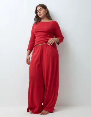 ASOS DESIGN Curve pointelle pajama set in red