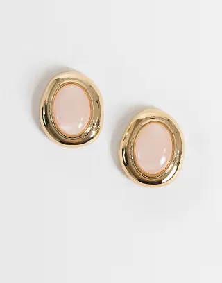 Accessorize vintage look pink stone stud earrings in gold
