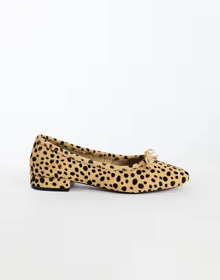 Topshop Dottie real leather block heel ballet shoe in choc deer print hair on real leather