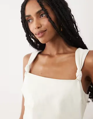 Pretty Lavish Maja bengaline knot strap square neck maxi dress in cream