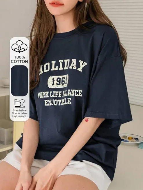 DAZY Letter Graphic Drop Shoulder Tee Summer Oversized T-Shirt,XL