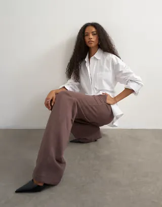 Topshop thin waistband straight leg sweatpants in mocha