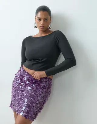 ASOS DESIGN Curve layered sequin mini skirt in purple