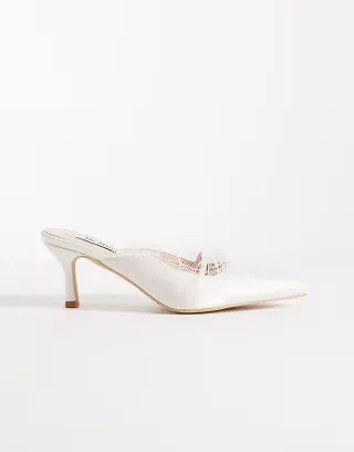 Be Mine Sabrina kitten heel mules in ivory lace