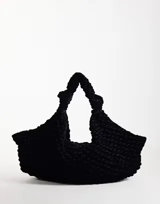 ASOS DESIGN textured velvet shoulder bag in black