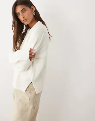 ASOS DESIGN boxy sweater with side slit detail in cream