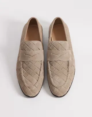 ASOS DESIGN weave loafers in stone suede