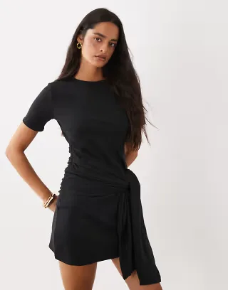 ASOS DESIGN supersoft tie side mini dress in black