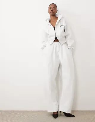 Wanderdoll Sloane premium barrel leg sweatpants in light heather gray - part of a set