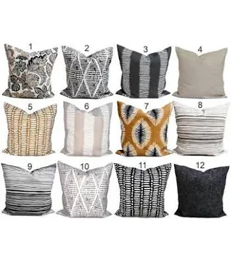 Black & Gray Outdoor Pillow Covers, Durable All-Weather Pillow Covers, All Sizes