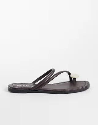 Public Desire Wide Fit Farron flat sandals with faux-stone appliqué in chocolate brown