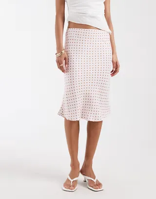 ASOS DESIGN satin scoop halter top set in pink polka dot