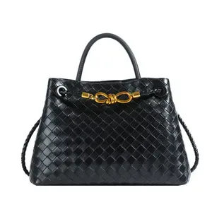 Style Womens Woven Shoulder Bag - High-End Metal Cord Buckle - Versatile Retro Commuter Handbag - Fashionable Everyday T