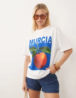 ASOS DESIGN short sleeve oversized T-shirt with Murcia graphic in white