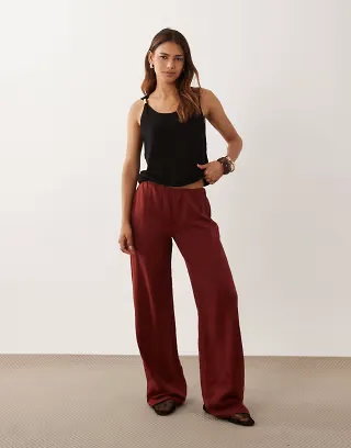 ASOS DESIGN wide leg pants in burgundy - part of a set